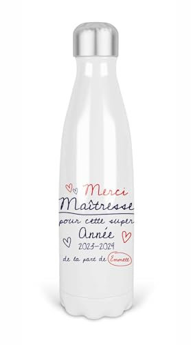 Bouteille isotherme personnalisable écriture main | Gourde isotherme | Cadeau Maîtresse, maître, atsem, nounou | Cadeau fin d'année