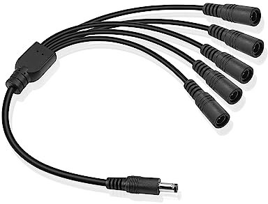 GINTOOYUN DC Power y Splitter Kabel 1 Stecker 3 Buchse DC 5,5 mm x 2,1 mm Splitterkabel Adapter für CCTV Überwachungskameras, Router, DVR und LED (1 bis 3 Wege) (1 bis 5 Wege)