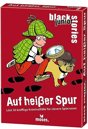 moses. Black Stories junior Auf heißer Spur - 50 Rätsel mit kniffligen Kriminalfällen für kleine Detektive, Rätsel Kartenspiel mit Spielvariante und Punktechips, Rätselspiel für Kinder ab 8 Jahren