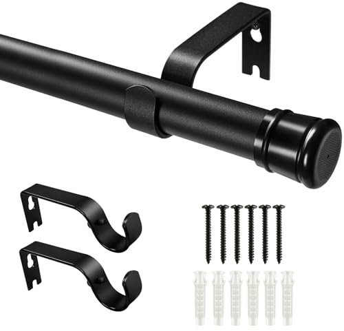 Zindoo Gardinenstange Schwarz Matt 47-80 cm Lang,1 Stück Ø25mm Vorhangstange Ausziehbar mit 2 Halterungen Stabilisieren Rostfreie Stange für Kurze Gardinen, Schränke, Fenster, Tür