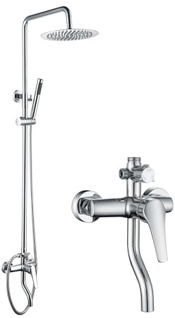 Duscharmaturen für den Außenbereich, komplettes Duschset, verchromt, mit SS304 Handbrause mit Hochdruck-Duschkopf, 3 Funktionen