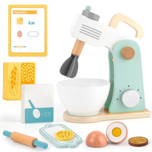 Kinderküche Zubehör Holz, Madrechan Kinder Mixer, Spielküche Zubehör Holz ab 2 Jahre, Küchenmaschine Kinder Holzspielzeug 2 Jahre