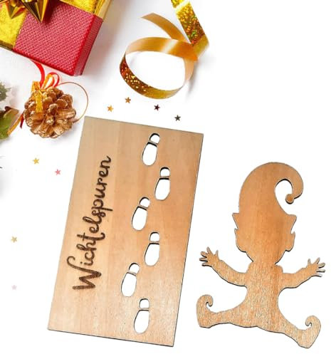 YIJEE Wichtelschablone Fußabdrücke Set - Kreatives Wichtel Zubehör Fußabdruck - Wichteltür Dekorationspaket mit Holzschablone für Türen, Fenster und Geschenke (Inkl. Wichtelschablone + ZwergPfad)