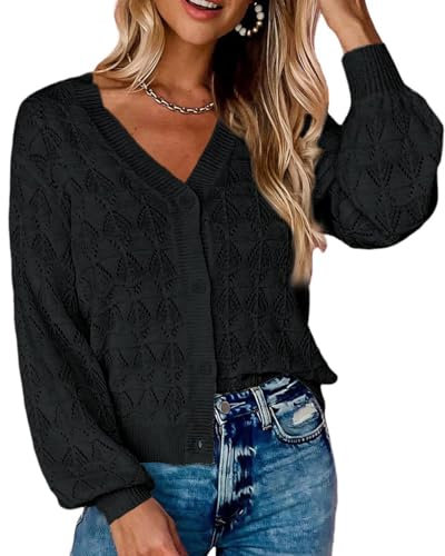 Damen Herbst Und Winter Solid Kurze Strickjacke Pullover Langarm HäKeln Stricken Schal Vorne Offen V-Ausschnitt Knopf Top