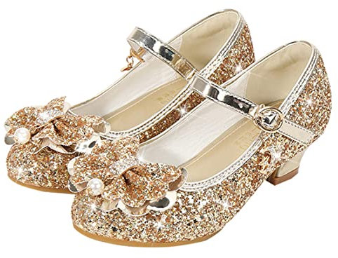 Prinzessin Schuhe Mädchen Glitzer Pumps Bowknot Stiefel mit Pailletten Hochzeit Party Bowknot Kleid Schuhe Performance Tanzschuhe ELSA Glitzer Sandalen Mädchen Mary Jane Schuhe