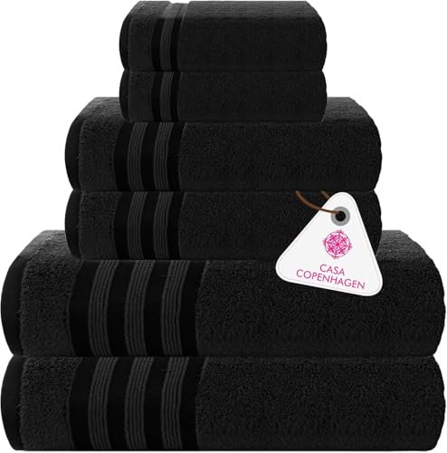 Casa Copenhagen Zero Twist, 6-teiliges Handtuchset aus 100% Baumwolle- Schwarz, 600 g/m², 2Bade, 2Hand und 2Waschlappen aus ägyptischer Baumwolle, ultraweiche Luxushandtücher für Badezimmer