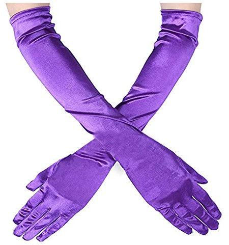Frauen Abendhandschuhe Adult Cosplay Hochzeiten lange Handschuhe verkleiden sich Knebel Mund Offen Latex (Purple, One Size)