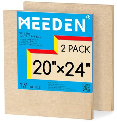 MEEDEN Unfinished Wood Canvas Board: 1-1/2 Deep 20x24” Wooden Canvas Panel Pack of 2 - Blank Cradled Wood Art Board for Painting