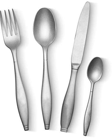 Set di Posate 16 Pezzi Set di Posate in Acciaio Inossidabile Placcato in Titanio per 4 Persone, Set di Stoviglie in Argento Opaco Include Coltello/Forchetta/Cucchiaio/Cucchiaino, Design retrò, Argent