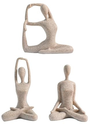 JISADER 3 Stück Yoga Frauen Statue Skulptur Yoga Figur Ornament für Yoga Studio, Sandstein