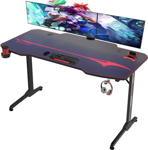 Devoko Mesa Gaming de Fibra de Carbono, Mesa Escritorio 160x60 cm,Mesa Escritorio de Juego Ergonómico,Mesa Gaming Dominus Grande PC,Gancho para Auriculares,Soporte para Vasos de Agua,Negro