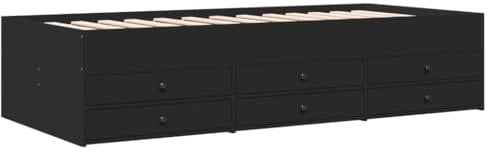 vidaXL Tagesbett, Gästebett mit 6 Schubladen mit Rollen, Schlafsofa für Schlafzimmer, Bettsofa Sofabett Daybed Bett, Schwarz 75x190cm Holzwerkstoff
