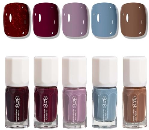 5pcs Nail Polish Set - Pure Color Red Nail Polish - Glitter Red Purple Blue Multiple Collocation Water Based Fast Drying Nail Varnish - Air Dry Long Lasting Home DIY Gifts for Women
