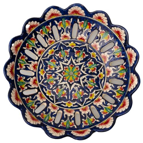 PODARI Obstschale gelocht Ø 32,5 cm Bunt - Usbekische Schale mit handbemaltem Design