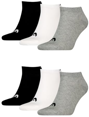 HEAD Herren Damen All Sports Sneaker Socken 6P (43-46, Grey/White/Black)