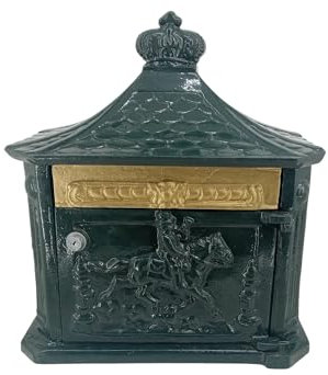 Briefkasten aus Gusseisen im englischen Stil, Grün und Gold