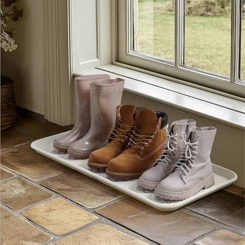 Navaris Plastic Boot Tray, Large - Multi-Functional Indoor Shoe Mat - Ideal Plant Tray, Outdoor Mats, Drip Trays - Car Boot & Home Storage - Off White
