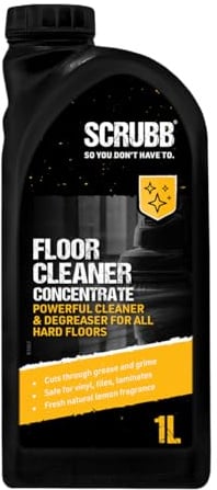 SCRUBB Floor Cleaner & Degreaser Concentrate for All Hard Floors, Tiled Walls, and Work Surfaces Cleaner, Natural Lemon Fragrance, Compatible with Dryer Machines, 1Ltr