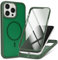 Zouzt for iPhone 15 Pro Max Matte Case and Screen Protector 15 Pro Max Magsafe Case with Glass Screen Protector 360 Full Body Protective Shockproof Magnetic Phone Case, Anti-Fingerprint - Dark Green