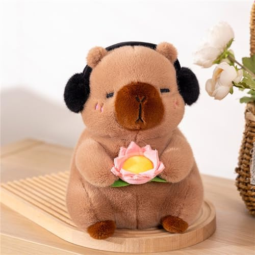 champracer Capybara Kuscheltier, Capybara Plüschtier mit Lotosblume in der Hand, Niedliche Capybara Plushies, Capybara Plush Toy, Geschenk für Kinder (25 cm,Braun)