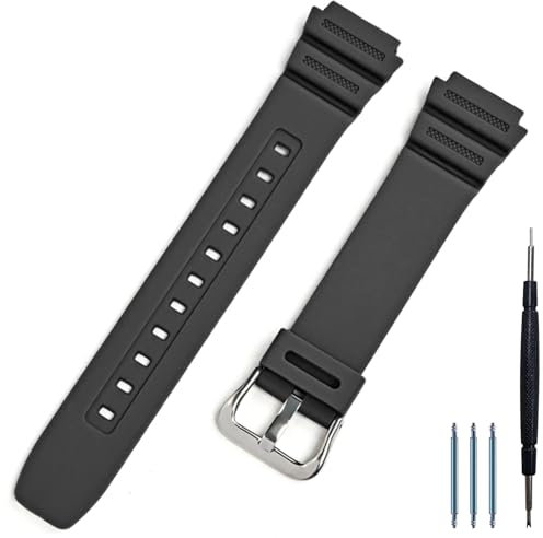 Ersatzarmband aus Naturharz, kompatibel mit Casio W218H W-219H AE1200WH AE-1300WH W800H SGW-300H F-108WH wasserdichtes Gummi-Armband (Schwarz/Silber)