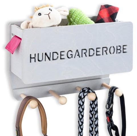 INEXTERIOR Hundegarderobe CLASSIC aus Holz - personalisierbar - in Deutschland handgefertigt - Aufbewahrung für Hundeleinen (Grau, Schriftzug Hundegarderobe)