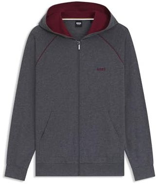 BOSS Mens Mix And Match Full Zip Hoodie Long Sleeve Cotton Charcoal L