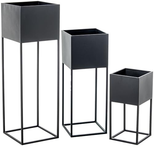 Set de 3 maceteros con Patas de Metal en Negro 25x25x80 cm