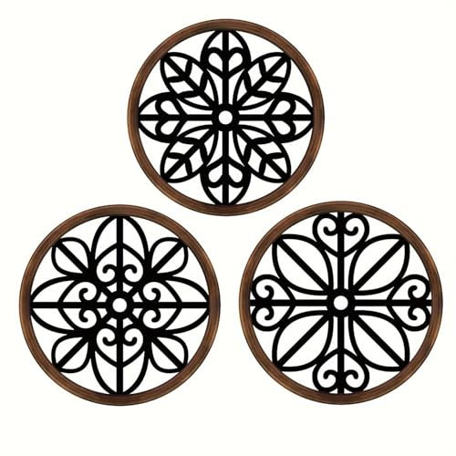 Ltstor Lot de 3 décorations murales de style paysage, en bois épais, pour fenêtre, ferme, salon, chambre à coucher, couloir, cuisine, décoration murale (noir, marron)