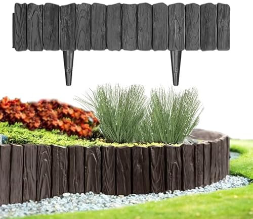 Pullmer Beeteinfassung, Beetumrandung Kunststoff, Rasenkante, Gardenzaun, Palisadenzaun, umrandung Garten, holzoptik (4,6 m; Anthrazit)