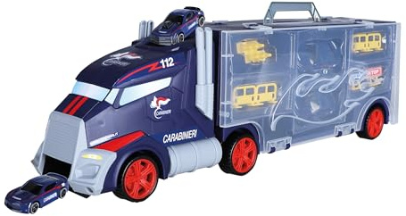 ODS - Silver Wheel - Transportkoffer LKW Carabinieri mit 2 Autos in die Cast, 40 cm, Freilauf-LKW mit Rutsche vorne und Griff, Altersempfehlung 3+