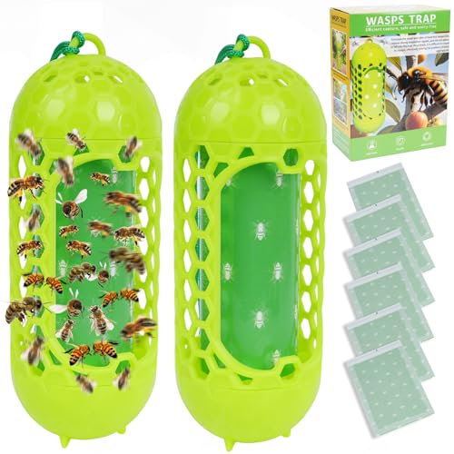 Nexstron Insetticida Vespe Impermeabile, 2 Pezzi trappola mosche Con 8 Adesivi Sostitutivi Il Colore Attira Non Tossico, Insetti Trappola per Vespe Calabroni, Mosche, Giallo Giacche, Tromba E Api