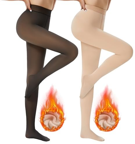 DDOBB 2er Pack Thermo Strumpfhose Damen Winter Gefütterte Thermostrumpfhose | Fleece Warme Dicke Gefälschte Durchscheinend Pantyhose Thermoleggings