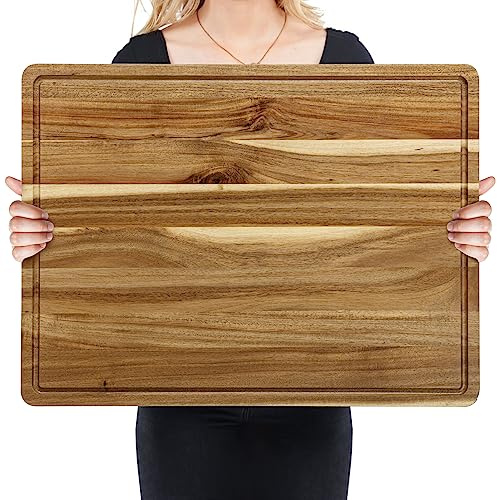 Grande planche à découper en acacia, 51 x 38 x 4 cm, gourmet double face, n'abîme pas les lames