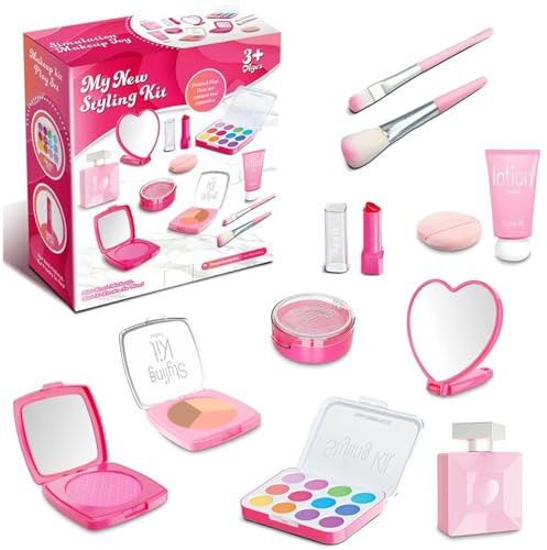Maquillage Enfant Jouet Fille, Set de Maquillage Enfant, Faux Maquillages Enfants Jouet, Convient Aux Filles de 3 À 10 Ans, Cadeaux d'halloween, de Noël Et d'anniversaire - Rose