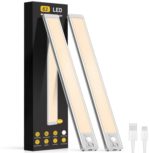 Schrankbeleuchtung LED Bewegungssensor,37cm Superhell Küche Licht Aufladbar | 2200mAh Lange Beleuchtungszeit Dimmbar Schranklicht Treppenlicht, Vitrinenbeleuchtung Magnetische,5 Helligkeit,4 Modi,2 Stück