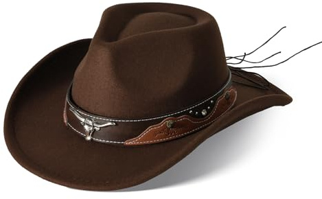 Cowboyhut Damen Herren Westernhut Fedora Hut Breiter Krempe mit Lederband