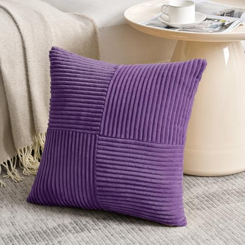 FDTERN Federe Cuscini Viola 45x45 per Divano in Velluto a Coste Moderno Morbido Motivo a Croce Decorativa Copricuscini con Cerniera Invisibile per Divano Camera da Letto
