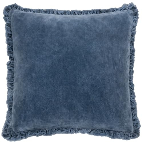 Yard Bertie Washed Cotton Velvet Feather Filled Cushion (Ink, 45 x 45 cm) | Soft Velvet Relaxed Style Decorative Pillow