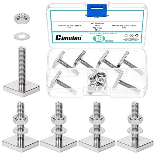 Cimeton 18PCS M6 T-nut Adapter Slot Nuts M6 x 30 mm Slot Blocks Set Roof Rack Roof Box with Nuts and Washers Square T Track Bolt Adapter Slot Nut for Roof Racks Roof Bicycle Carrier