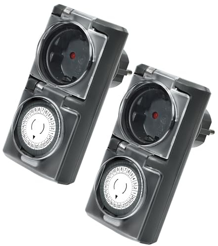 Zeitschaltuhr Aussenbereich, 2er Set 24-Stunden-Mechanische Zeitschaltuhr Steckdose Outdoor,IP44 Wasserdicht,Timer Steckdose mit Kindersicherung & Schutzabdeckung,für Poolpumpen,Lichter,Weihnachtsdeko