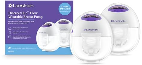 Lansinoh DiscreetDuo Flow Tire-lait portable | Pompe électrique mains libres, silencieuse et rechargeable | Aspiration de qualité hospitalière avec plusieurs tailles de bride | Essentiels pour