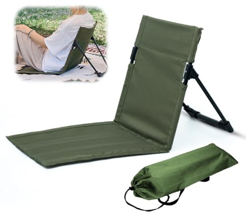 Bodenstuhl Outdoor mit Rückenlehne, Faltbarer Campingstuhl für Erwachsene, Tragbarer Strandstuhl mit Verstellbarer Rückenlehne, Leichter Klappstuhl für Picknick, Reisen, Camping & Garten Grün