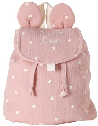 VERTBAUDET Kindergarten-Rucksack aus Baumwollgaze mit Ohren, Rosa, Mittel, Klassisch