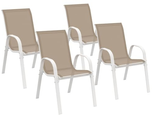 IDMarket - Set aus 4 stapelbaren Gartenstühlen LYMA aus Metall und Textilene in Weiß und Beige