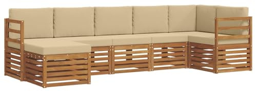 vidaXL Sofagarnituren 7 pcs Natur und Beige Massivholz Akazie, Moderner Garten-Sofa, Robustes Lounge-Set, stylische Möbel für gemütliches Terrassen-Sitzen