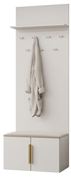 Mirjan24 Garderobe mit Sitzbank Kerkin, Schuhschrank und Kleiderhakenbrett, 7 Kleiderhaken, Flurgarderobe, Wandgarderobe (Sandbeige + Paros 02)
