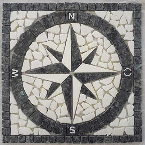 Rosone in granito, 30 x 30 cm, per esterni, rosa del vento, blu perla, bianco 064