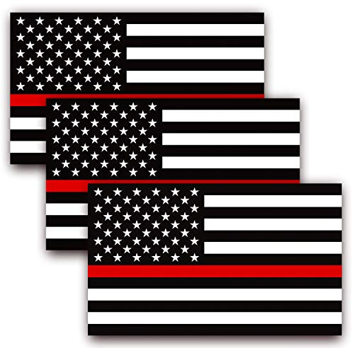 ANLEY 12,7x7,6 cm dünner Aufkleber mit roter Linie, US-Flagge–schwarz-weiß und rot Streifen, Autoaufkleber mit amerikanischer Flagge–Unterstützung von Feuerwehrleuten und Rettungskräften (3er-Pack)