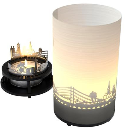 Düsseldorf Premium Geschenkbox - Schattenspielkerze mit Silhouette & Skyline - Souvenir & Geschenkidee für Düsseldorf Fans & Reiselustige